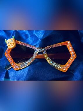 Embellished rhinestone large angled Sunglasses - orange